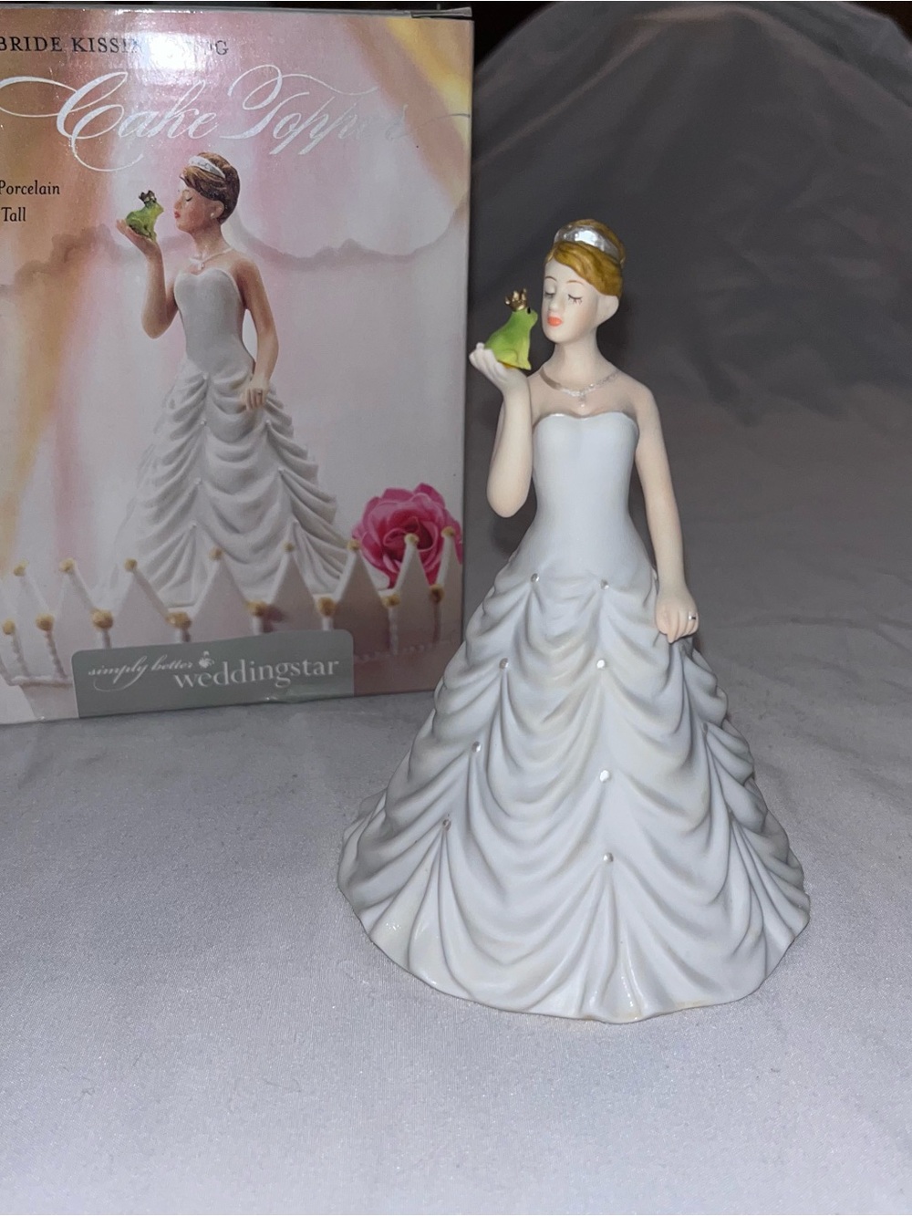 Porcelain Bride Cake Topper - White with Green Accent